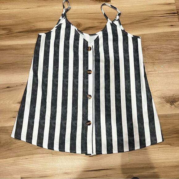 Shein White and Grey Striped V Neck Tank Top Women’s Medium - Picture 1 of 4